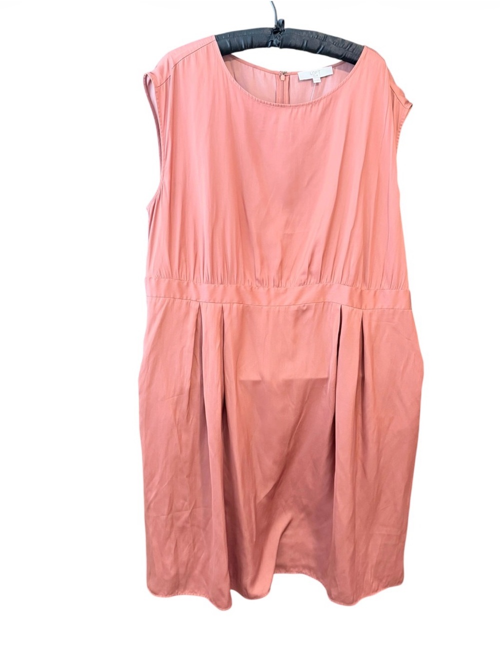 LOFT Sleeveless Satin Midi Dress in Coral Pink - Picture 2 of 13